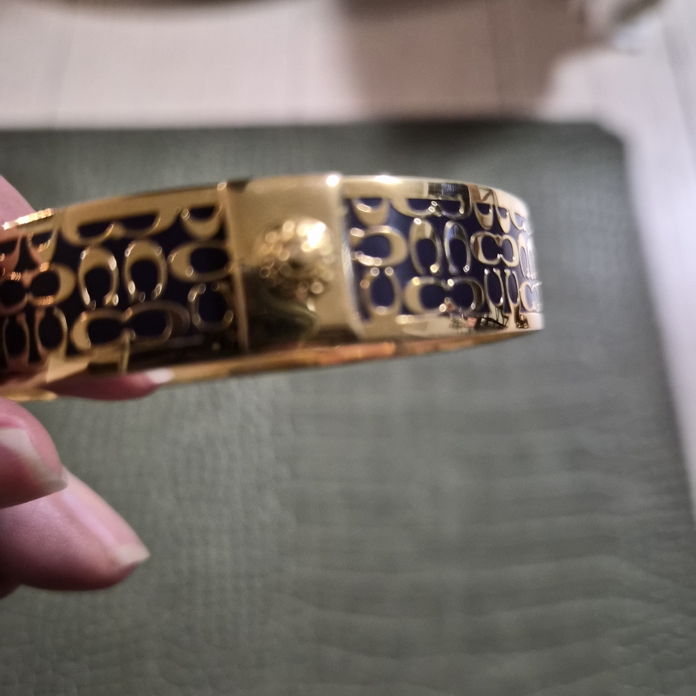 Coach Gold-Tone Bangle with Purple Enamel Signature Pattern